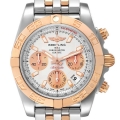 Breitling Chronomat 41 Steel Rose Gold Silver Dial Mens Watch CB0140 Box Card