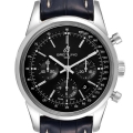 Breitling Transocean Black Dial Chronograph Steel Mens Watch AB0152 Box Papers