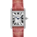 Cartier Tank Louis White Gold Diamond Pink Strap Ladies Watch WJTA0011 Box Paper