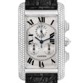 Cartier Tank Americaine Chronograph White Gold Diamond Mens Watch 2339