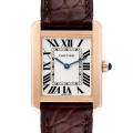 Cartier Tank Solo Rose Gold Steel Brown Strap Ladies Watch W5200024 Box Papers