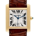 Cartier Tank Francaise Large Yellow Gold Brown Strap Mens Watch W5000156