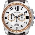 Cartier Calibre Chronograph Steel Rose Gold Mens Watch W7100043 Box Papers