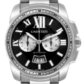 Cartier Calibre Black Dial Chronograph Steel Mens Watch W7100061