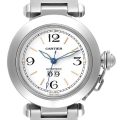 Cartier Pasha C Midsize Big Date White Dial Steel Mens Watch W31044M7