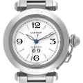 Cartier Pasha C Midsize Big Date White Dial Steel Mens Watch W31044M7 Box Papers