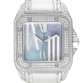Cartier Santos 100 White Gold Blue Mother of Pearl Diamond Ladies Watch WM503251