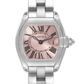 Cartier Roadster Pink Dial Steel Ladies Watch W62017V3 Box Papers
