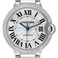 Cartier Ballon Bleu 36mm Automatic White Gold Diamond Watch WE9006Z3 Box Card