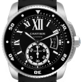 Cartier Calibre Diver Black Dial Rubber Strap Steel Mens Watch W7100056 Papers