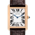 Cartier Tank Solo Large Rose Gold Steel Brown Strap Mens Watch W5200025 Box Papers