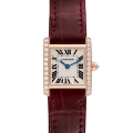 Cartier Tank Francaise Rose Gold Diamond Burgundy Strap Ladies Watch WE104531