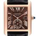 Cartier Tank MC Rose Gold Brown Dial Black Strap Mens Watch W5330002 Box Card