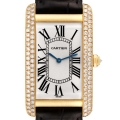 Cartier Tank Americaine Large 18K Yellow Gold Diamond Mens Watch 1735