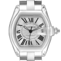 Cartier Roadster Large Silver Dial Steel Mens Watch W62025V3 Box Papers