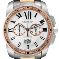 Cartier Calibre Silver Dial Steel Rose Gold Mens Watch W7100042 Box Papers