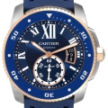 Cartier Calibre Diver Steel Rose Gold Blue Dial Watch W2CA0008 Box Papers