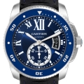 Cartier Calibre Diver Blue Dial Rubber Strap Steel Mens Watch WSCA0010