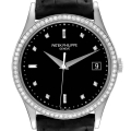 Patek Philippe Calatrava White Gold Black Dial Diamond Mens Watch 5297 Papers