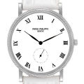 Patek Philippe Calatrava 18k White Gold White Strap Mens Watch 3919