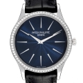 Patek Philippe Calatrava White Gold 33mm Blue Dial Diamond Mens Watch 4896