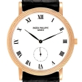 Patek Philippe Calatrava 18k Rose Gold Black Strap Mens Watch 3919