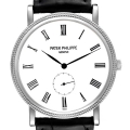 Patek Philippe Calatrava White Gold Black Strap Mens Watch 5119