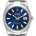 Rolex Datejust II Blue Baton Dial Steel Mens Watch 116300 Box Card