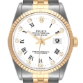 Rolex Datejust Steel Yellow Gold White Diamond Dial Mens Watch 16233