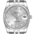 Rolex Datejust Steel White Gold Silver Diamond Dial Mens Watch 116234