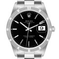 Rolex Date Black Dial Engine Turned Bezel Steel Mens Watch 15210