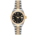 Rolex Datejust Steel Yellow Gold Black Pyramid Dial Ladies Watch 69173