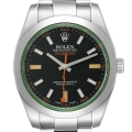 Rolex Milgauss Black Dial Green Crystal Steel Mens Watch 116400V Box Card