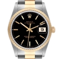 Rolex Date Steel Yellow Gold Black Dial Mens Watch 15223 Box Service Card