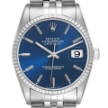 Rolex Datejust Steel White Gold Fluted Bezel Blue Dial Mens Watch 16234