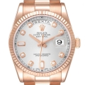 Rolex President Day-Date Rose Gold Silver Diamond Dial Mens Watch 118235