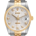 Rolex Datejust Steel Yellow Gold Diamond Dial Mens Watch 16233