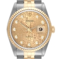 Rolex Datejust Steel Yellow Gold Anniversary Diamond Dial Mens Watch 16233