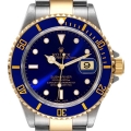 Rolex Submariner Blue Dial Steel Yellow Gold Mens Watch 16613 Box Papers