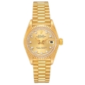 Rolex President Datejust Yellow Gold String Diamond Dial Ladies Watch 69178
