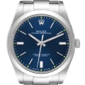 Rolex Oyster Perpetual 39mm Blue Dial Steel Mens Watch 114300 Box Card