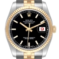 Rolex Datejust Steel Yellow Gold Black Dial Mens Watch 116233