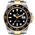Rolex GMT Master II Yellow Gold Steel Black Dial Mens Watch 116713 Box Card