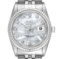 Rolex Datejust Steel White Gold Mother of Pearl Diamond Mens Watch 16234