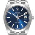 Rolex Datejust 41 Blue Dial Smooth Bezel Steel Mens Watch 126300 Unworn