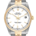 Rolex Datejust Steel Yellow Gold Fluted Bezel White Dial Mens Watch 16233 Rolex Datejust Steel Yellow Gold Fluted Bezel White Dial Mens Watch 16233