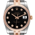 Rolex Datejust 36 Steel Rose Gold Black Diamond Dial Mens Watch 116231