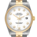 Rolex Datejust Steel Yellow Gold White Diamond Dial Mens Watch 16233