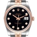 Rolex Datejust 36 Steel Rose Gold Black Diamond Dial Mens Watch 116231