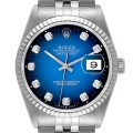 Rolex Datejust Steel White Gold Blue Vignette Diamond Dial Mens Watch 16234